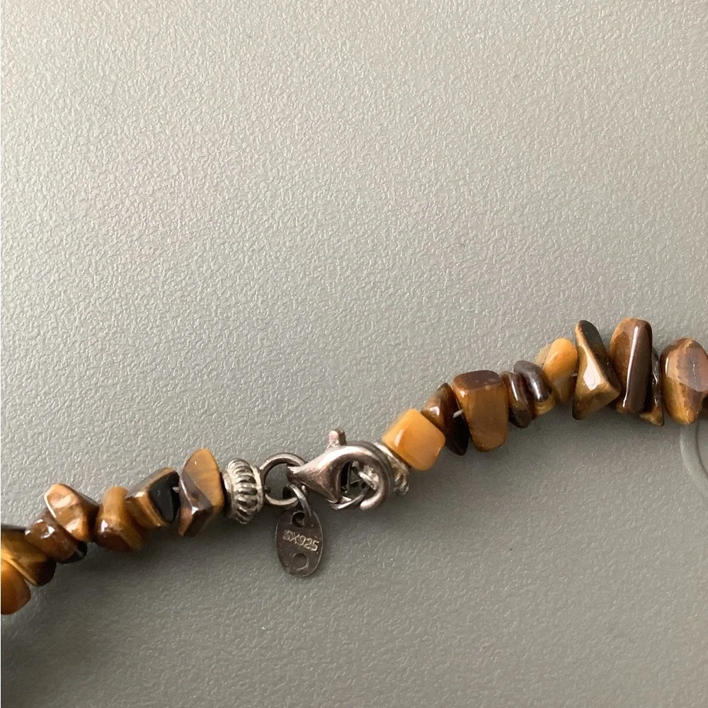 Brown Beaded Necklace 925 Sterling Silver Clasp Longer Length